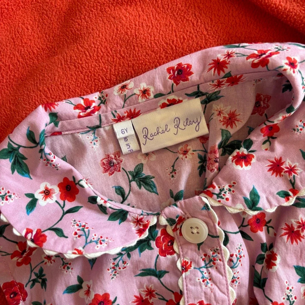 Rachel Riley Girls 6Y Pink Floral Cotton Dress Peter Pan Collar - Picture 6 of 6